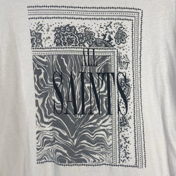 All Saints Logo T Shirt Mens S White Short Sleeve Crewneck Spell Out Cotton Roll - Picture 7 of 13
